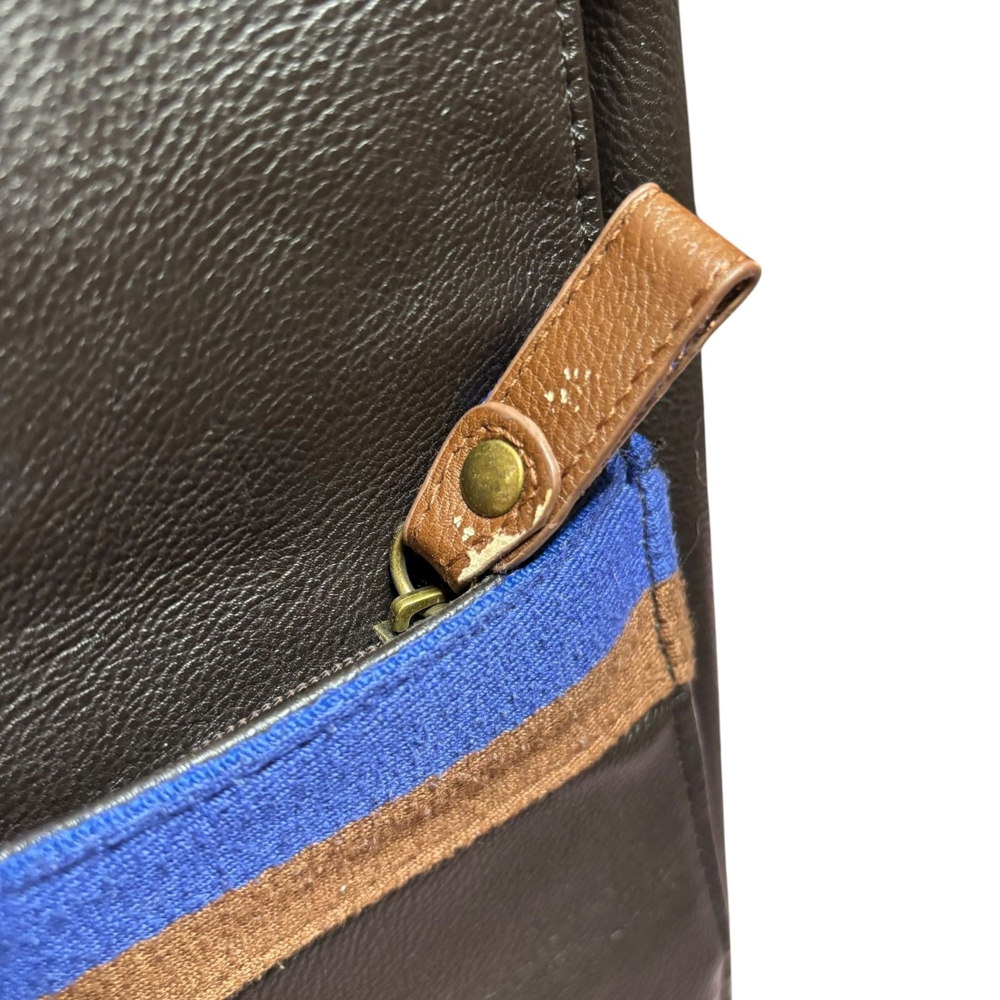 Ted Baker London Messenger Bag Brown Faux Leather Crossbody Blue Stripe Zipper