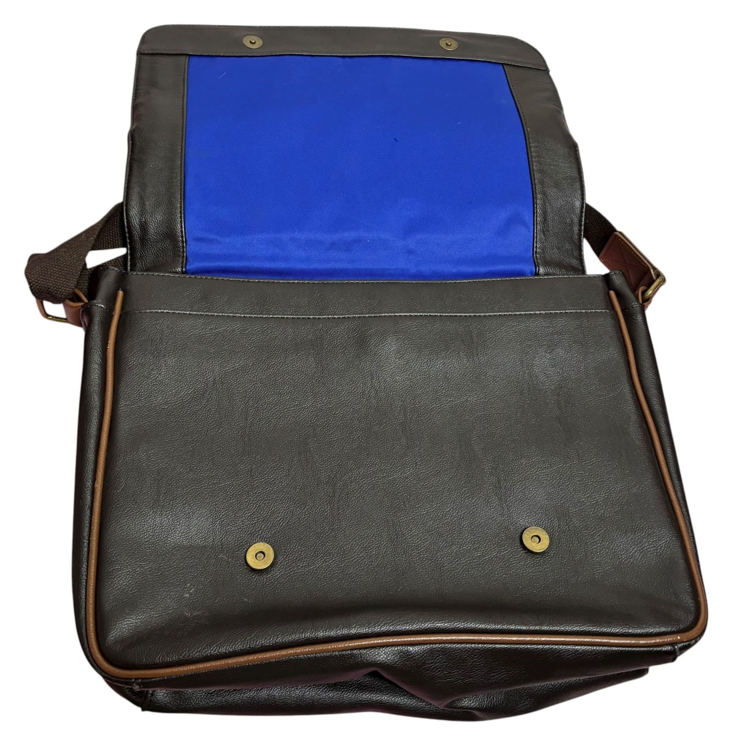 Ted Baker London Messenger Bag Brown Faux Leather Crossbody Blue Stripe Zipper