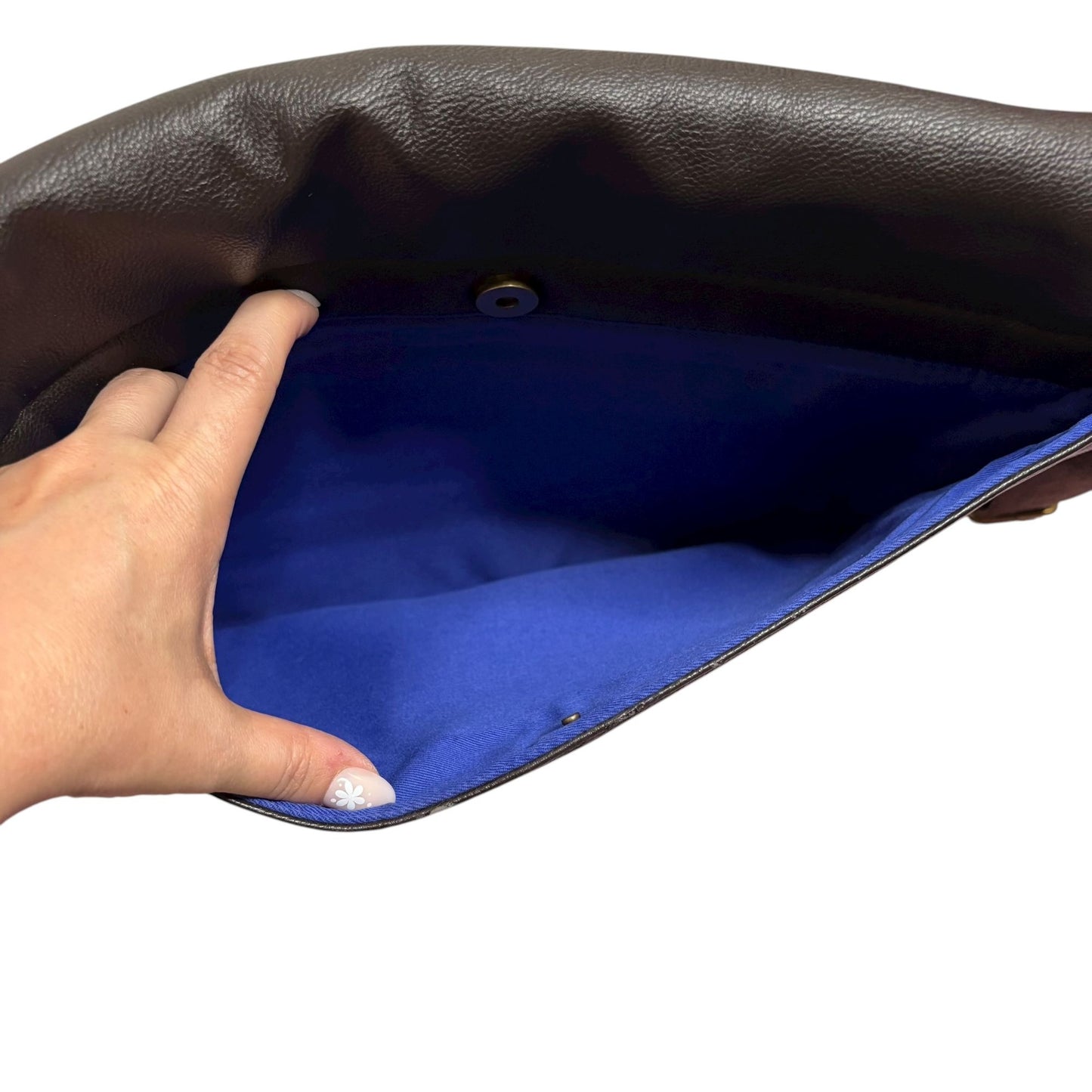 Ted Baker London Messenger Bag Brown Faux Leather Crossbody Blue Stripe Zipper