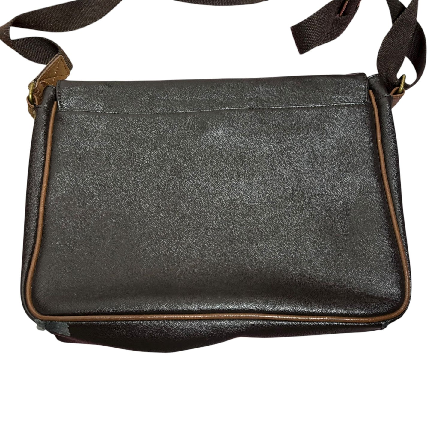 Ted Baker London Messenger Bag Brown Faux Leather Crossbody Blue Stripe Zipper