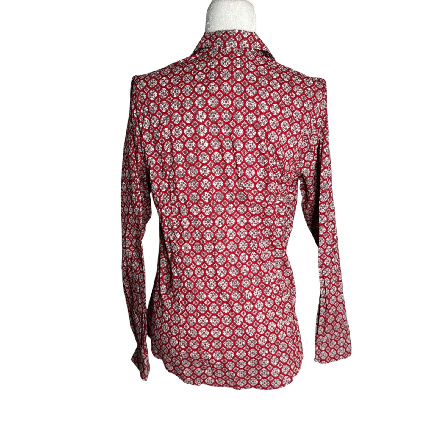 Cinch Button Up Long Sleeve Shirt Medium Red White Geometric Cotton Pocket