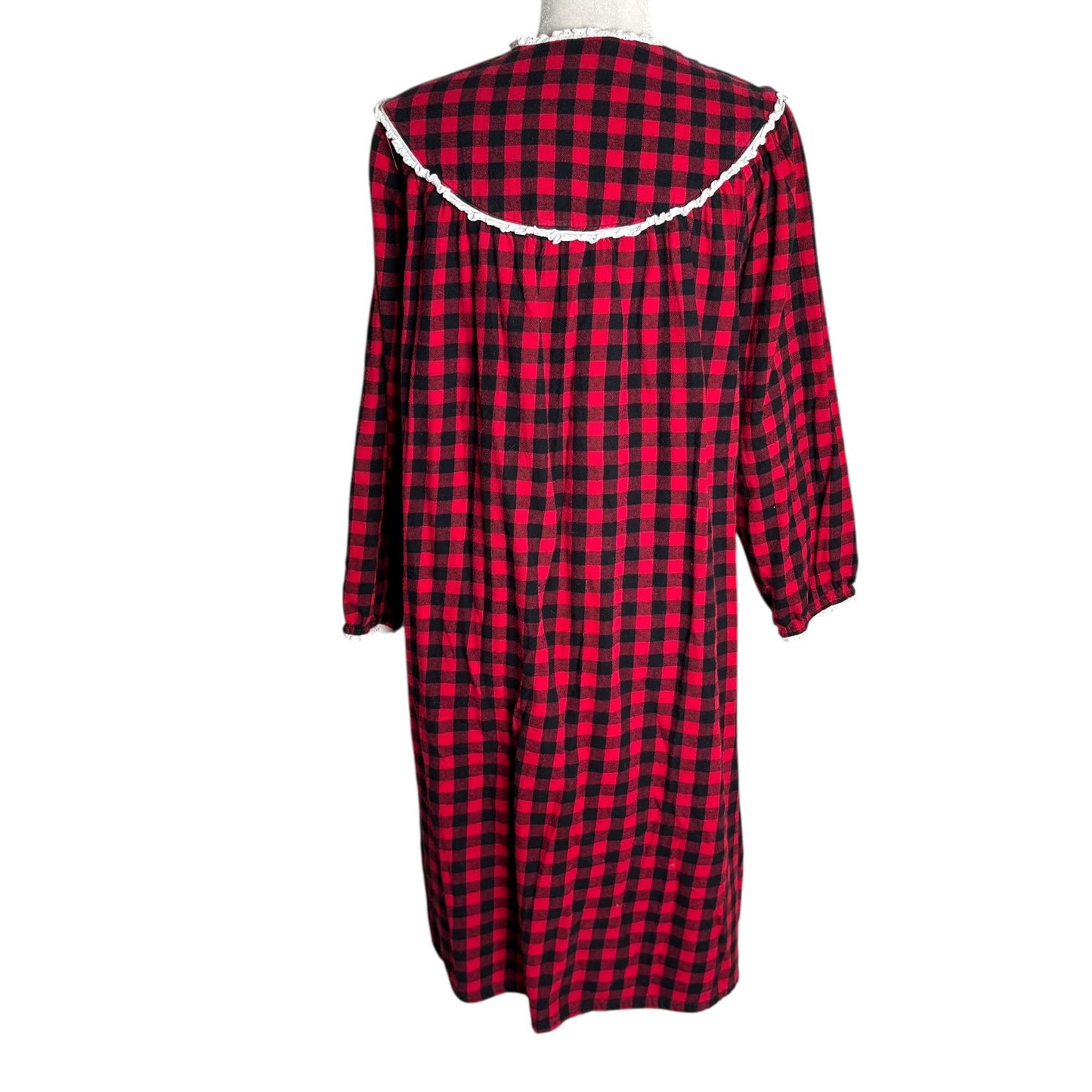 Lanz Of Salzburg Buffalo Plaid Flannel Nightgown Size Large Red Black Buttons