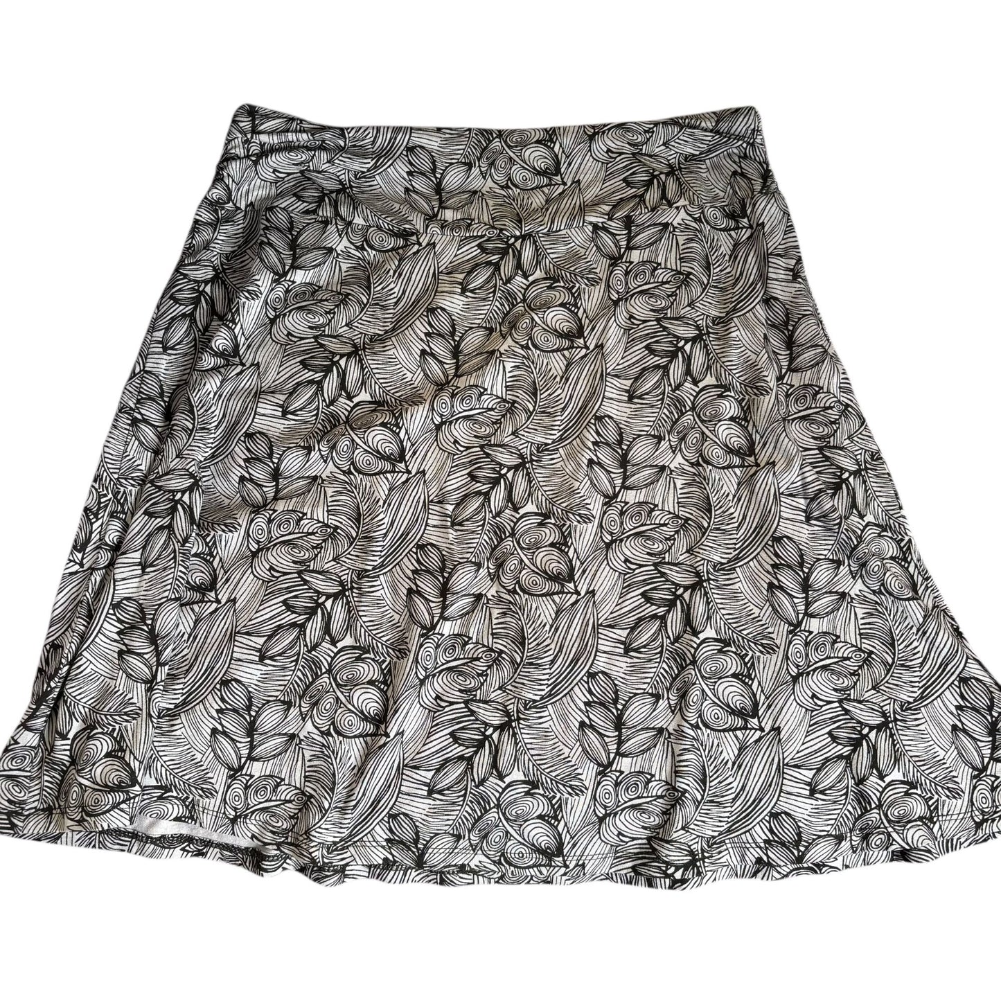 Dakini Leaf Patterned A Line Athletic Skirt Medium Black White Stretch Skater