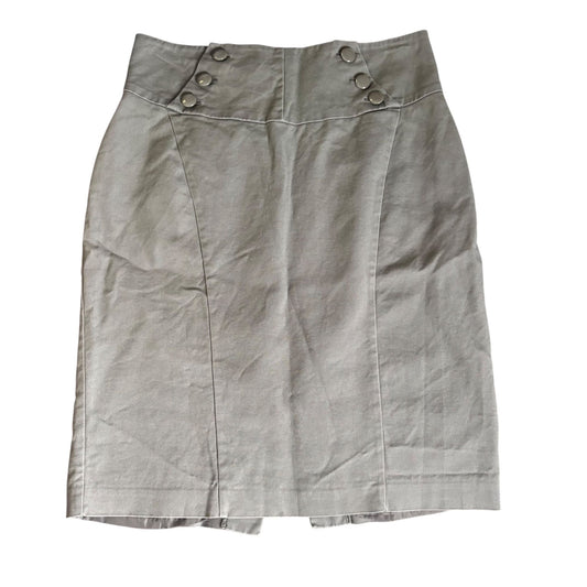 Worthington Gray Button Front High Waisted Pencil Skirt 12P Cotton Blend Petite