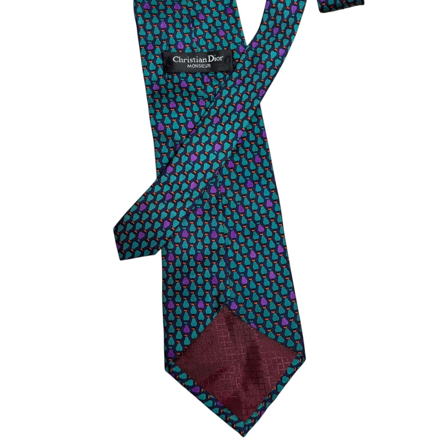 Christian Dior Monsieur Tie All Silk Teardrop Pattern Blue & Purple Made In USA Of Imported Fabric