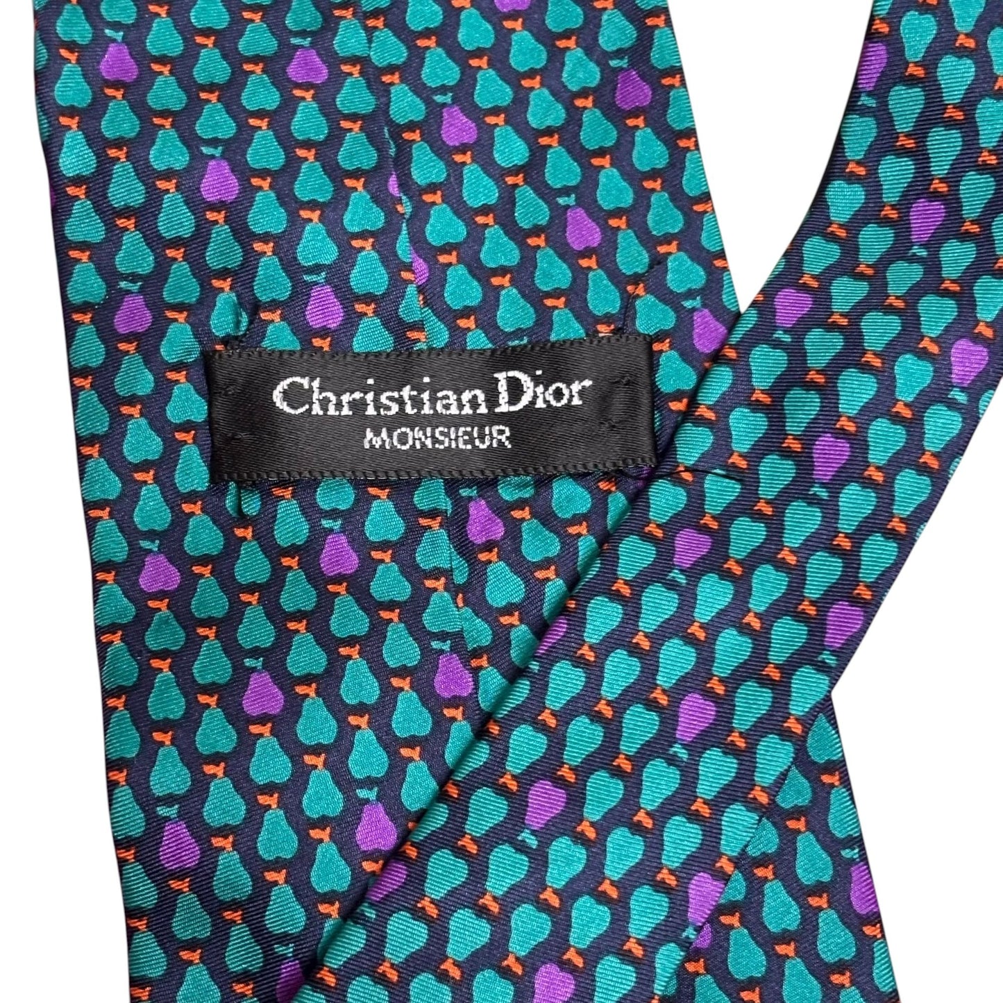 Christian Dior Monsieur Tie All Silk Teardrop Pattern Blue & Purple Made In USA Of Imported Fabric