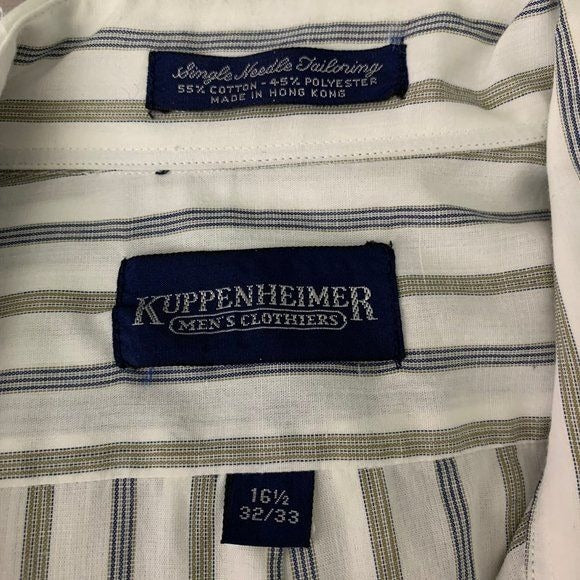 Vintage Kuppenheimer Button Up Dress Shirt XL White Striped Long Sleeve Cotton