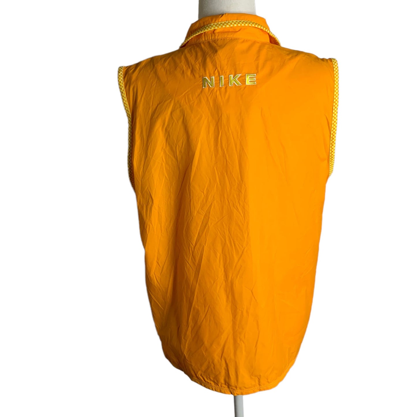 Nike Nylon Sleeveless Vest L Orange Full Zip Pockets Embroidered High Low