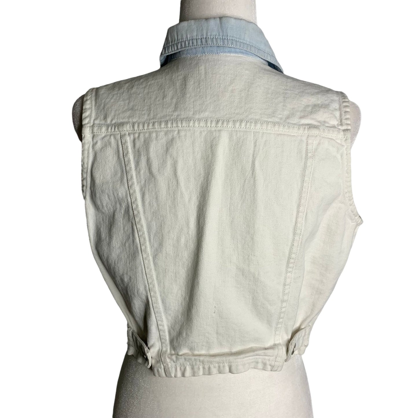 Vintage 90s Tangibles Denim Vest M White Button Up Pockets Cropped Cotton