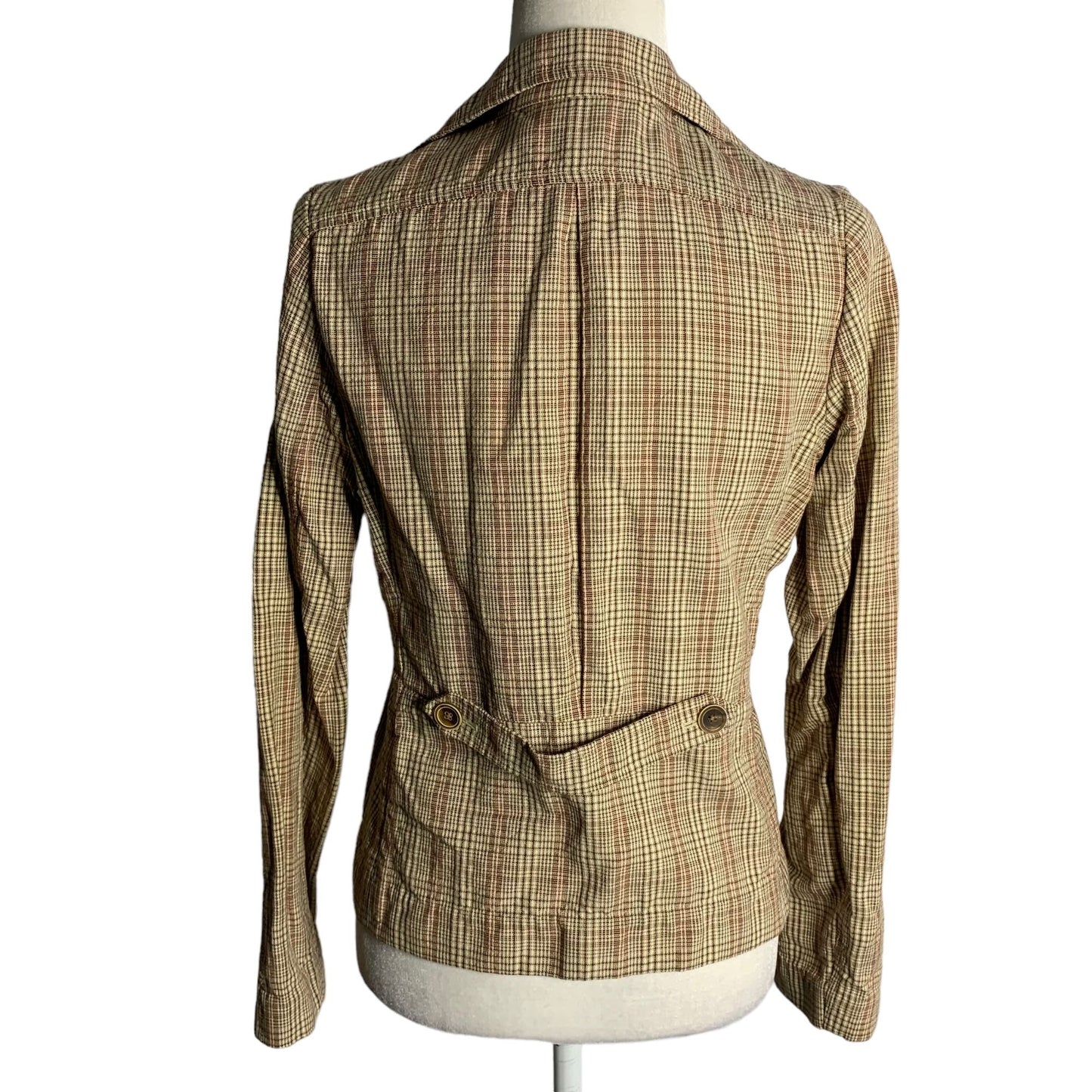 Vintage Y2K Banana Republic Linen Blend Blazer 6 Brown Plaid Buttons Pockets