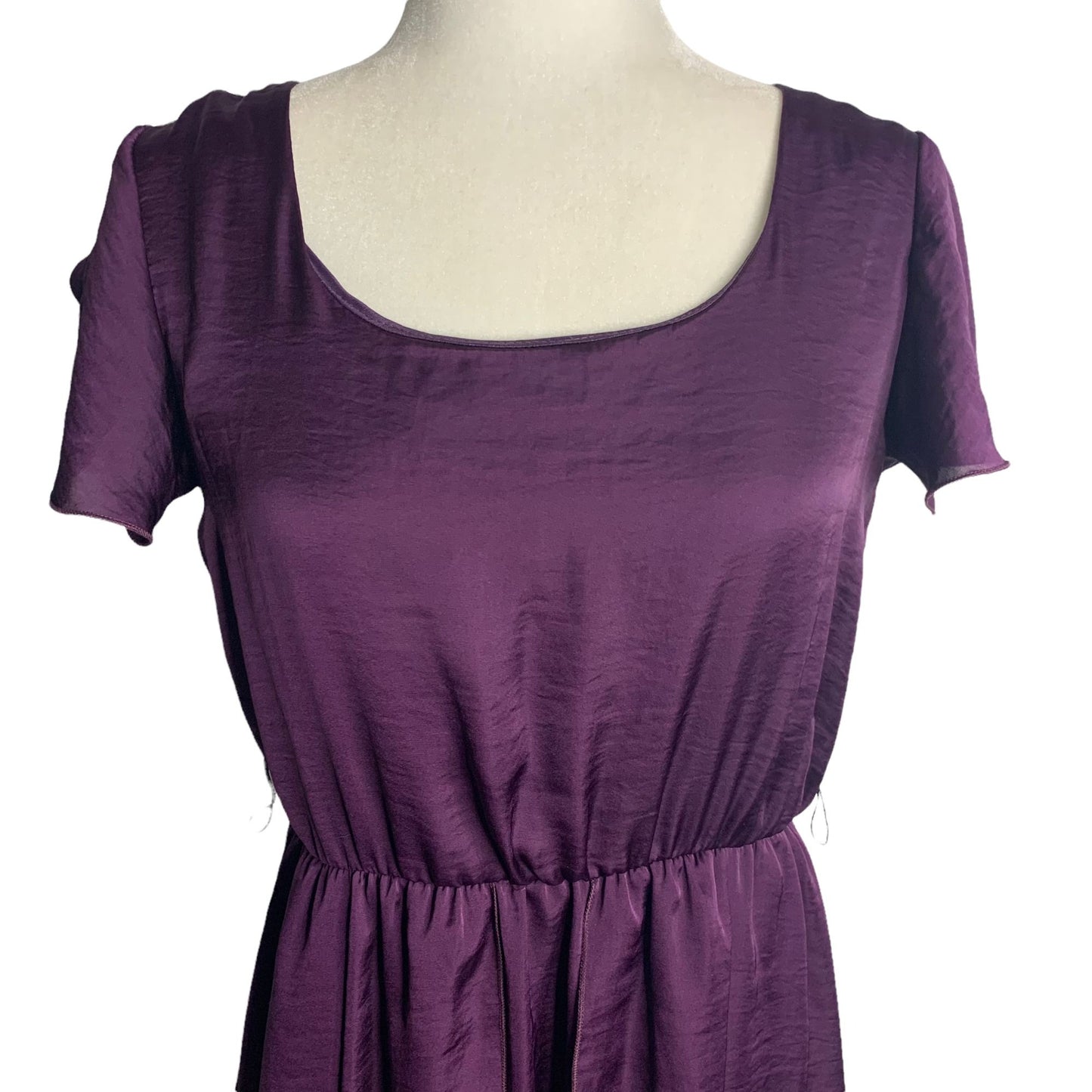 Vintage Jody High Low Hem Dress M Purple Short Sleeve Elastic Waist Scoop Neck