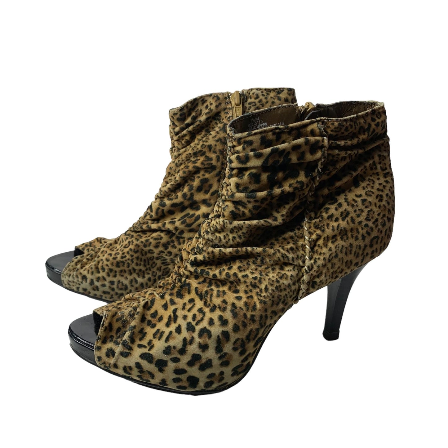 City Streets Leopard Print Peep Toe Booties 7.5 Ankle Boots Side Zip High Heels