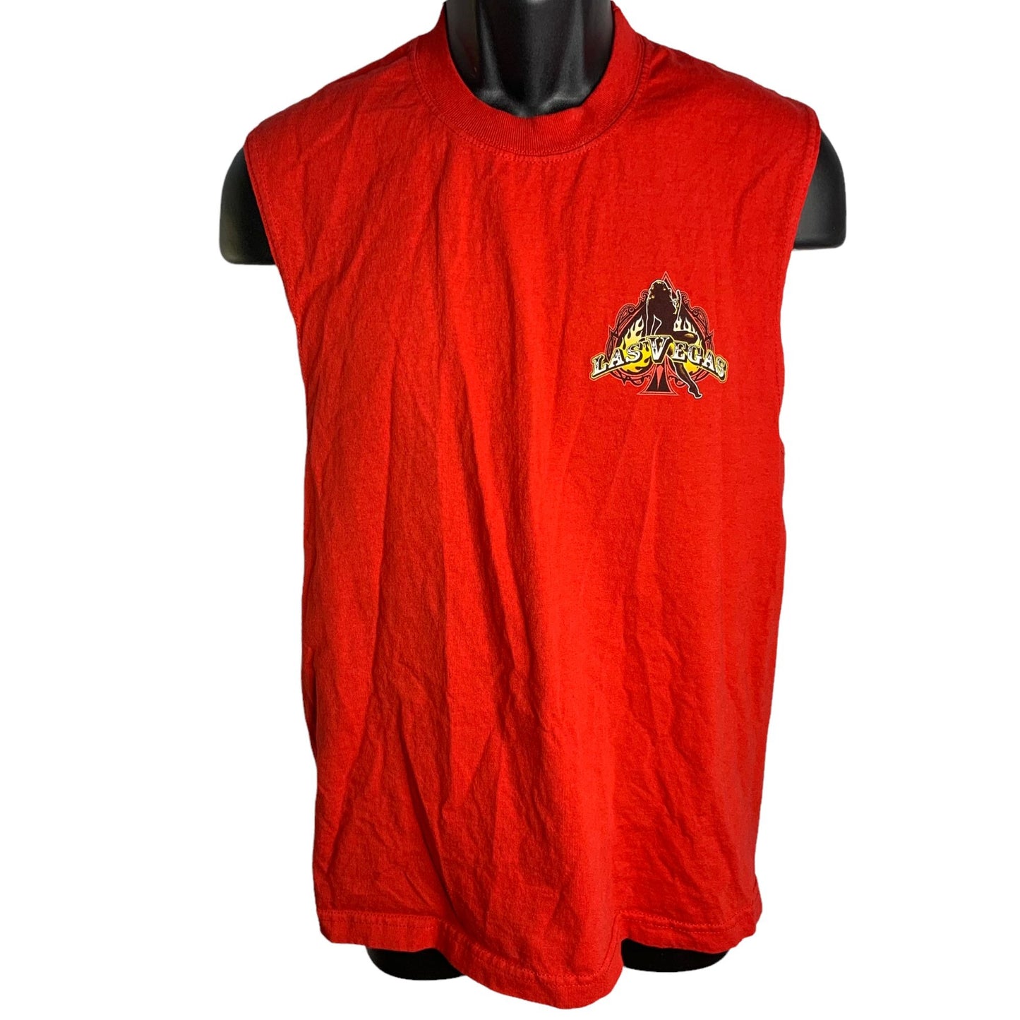 Las Vegas Pin Up Motorcycle Muscle Shirt S Red Crewneck Sleeveless Graphic