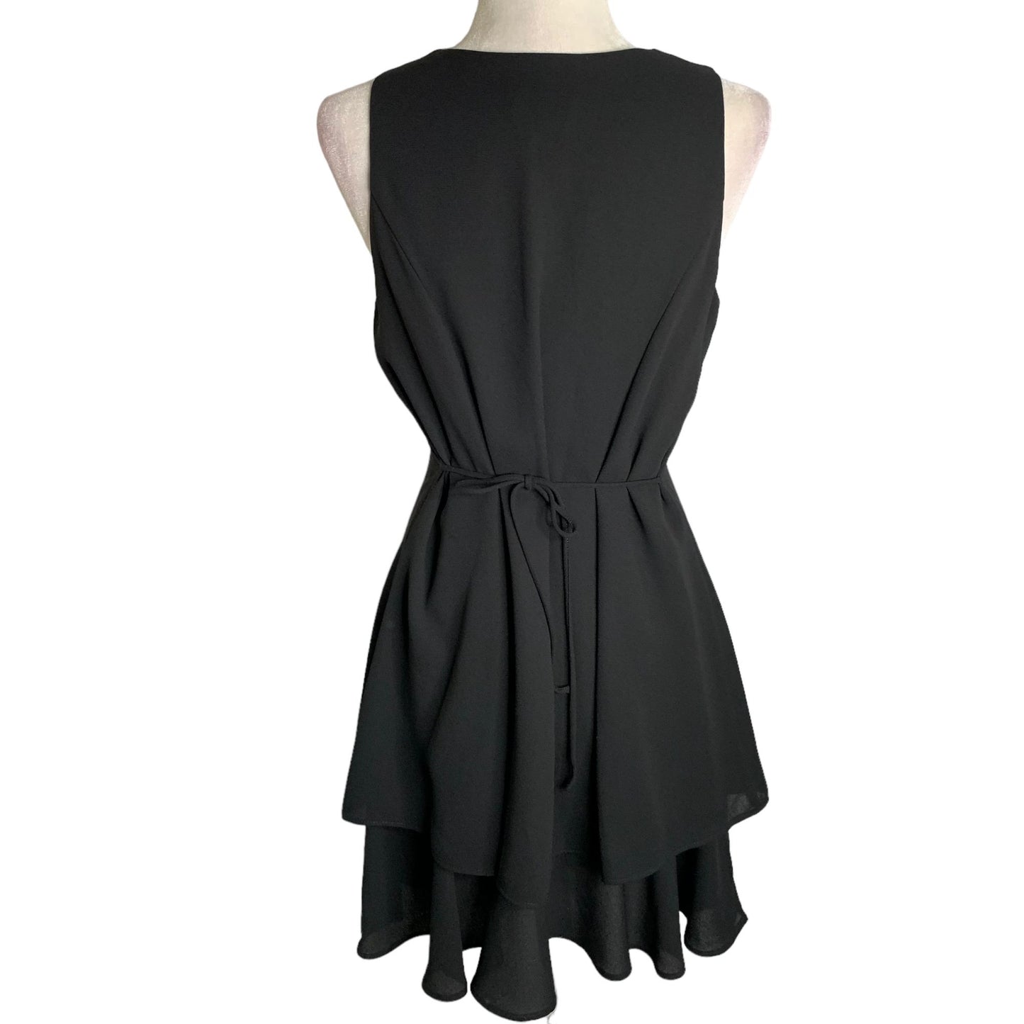 Vintage 90s Sleeveless Layered Look Dress 8 Black Lined Tie Waist Scoop Neck