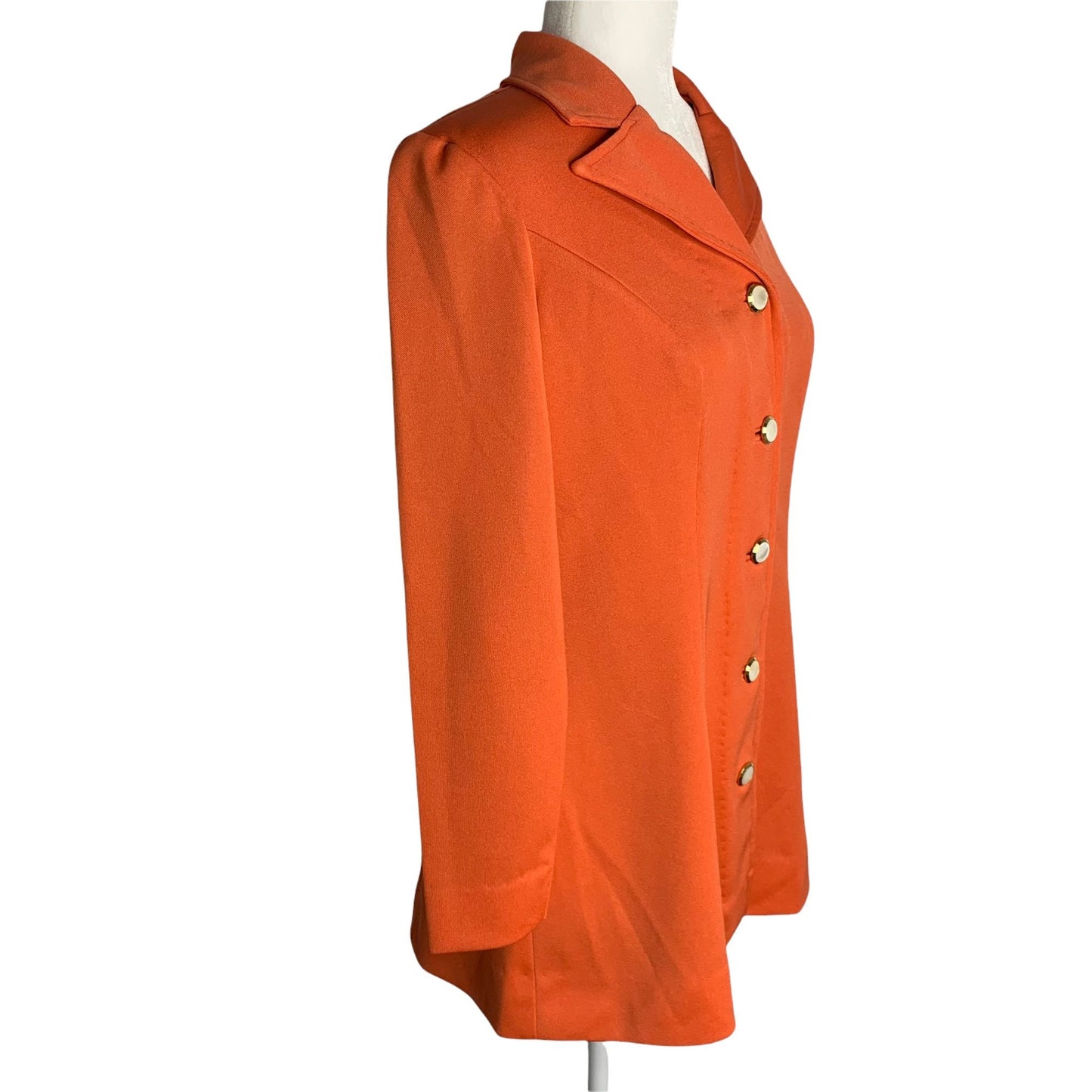 Vintage 70s Leisure Pant Suit S Orange Stretch Knit Buttons Pockets Zipper