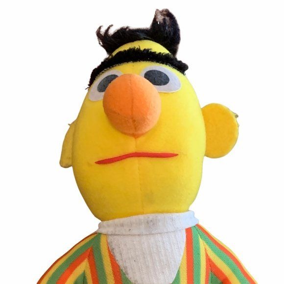 Vintage 1985 Sesame Street Bert Plush Doll 12 in Yellow Stuffed Toy Animal