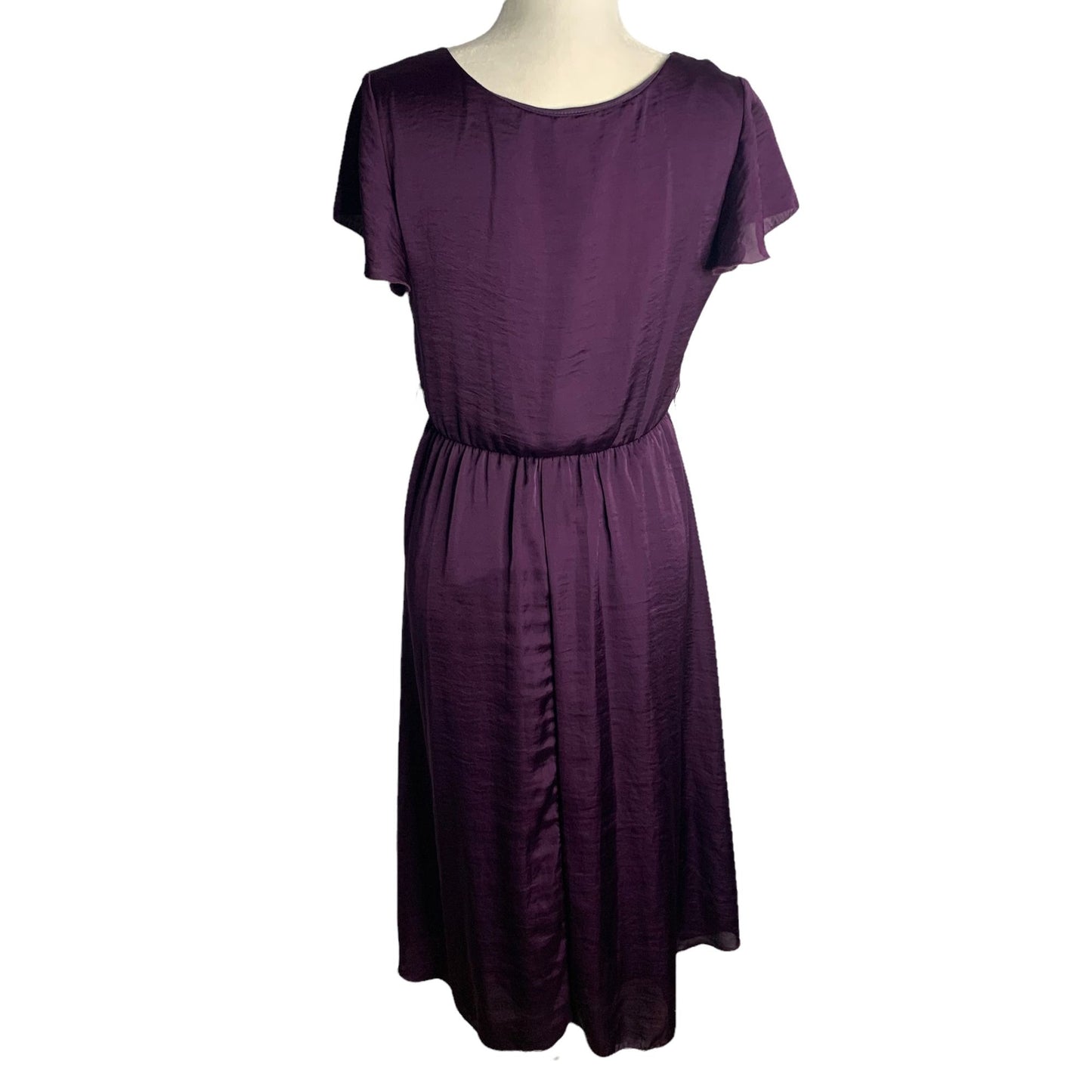 Vintage Jody High Low Hem Dress M Purple Short Sleeve Elastic Waist Scoop Neck