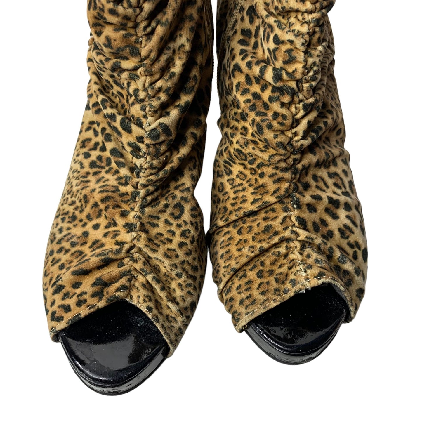 City Streets Leopard Print Peep Toe Booties 7.5 Ankle Boots Side Zip High Heels