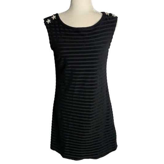 Vintage Y2K Juicy Couture Terry Cloth Dress S Black Stripes Rhinestones Cutout