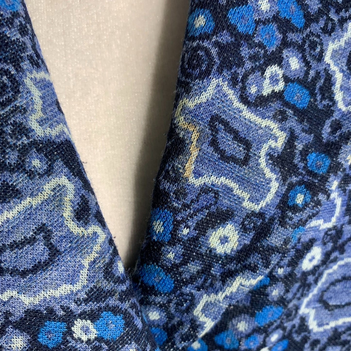 Vintage 70s Heavy Knit Blazer Jacket M Blue Floral Lined Pockets Buttons