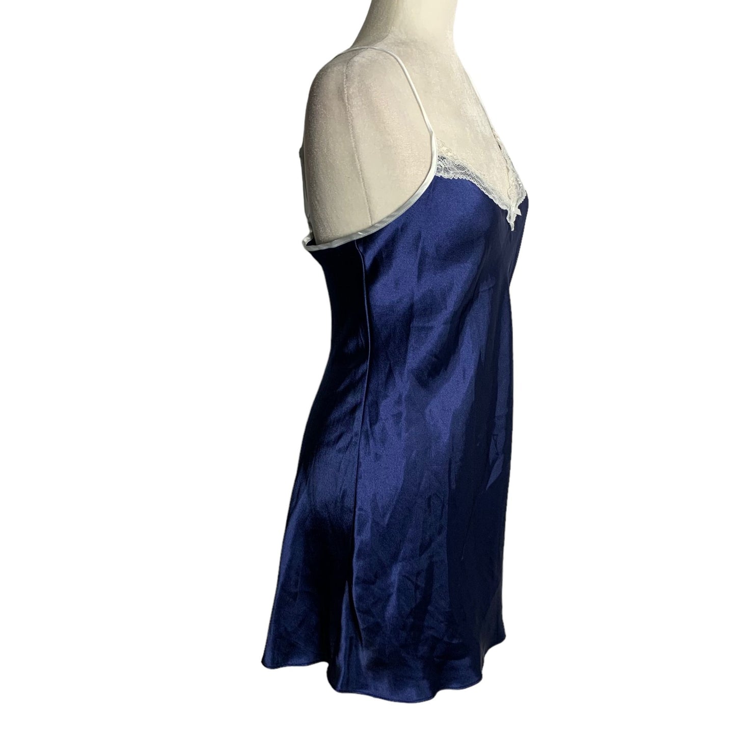 Linea Donatella Chemise Nightgown Lingerie S Blue Satin Adjustable Straps Lace