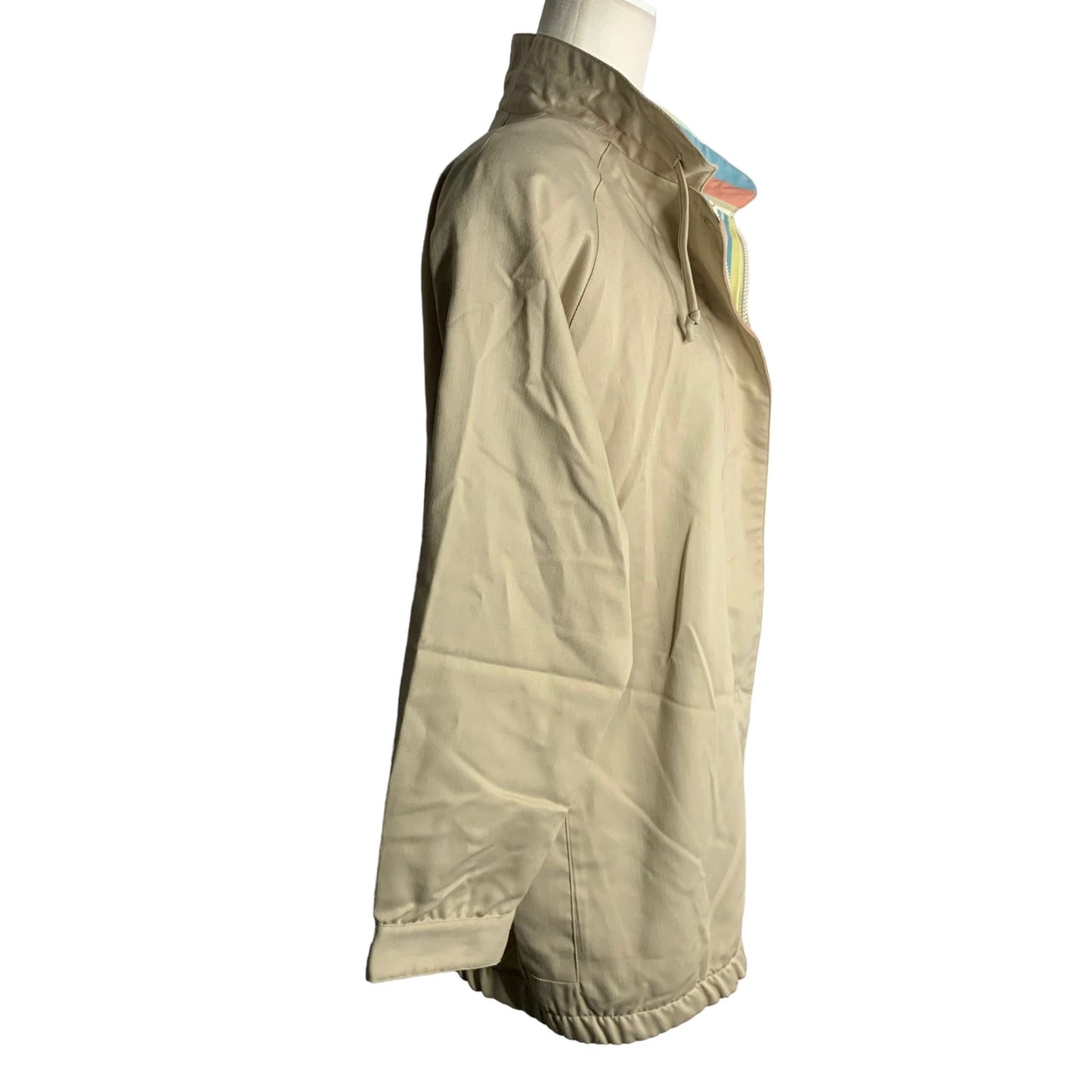 Vintage Full Zip Lightweight Jacket L Beige Cotton Windbreaker Pockets Elastic