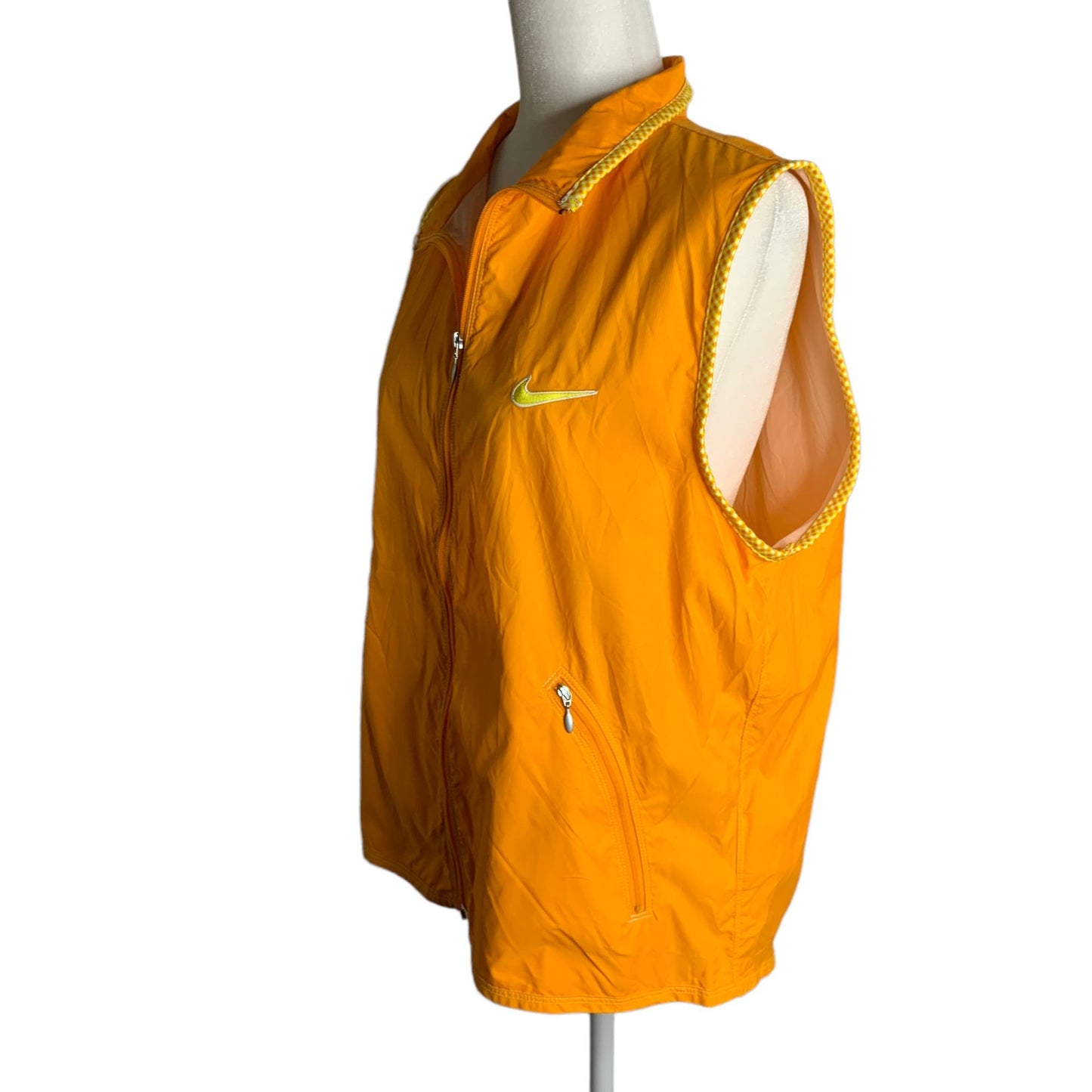 Nike Nylon Sleeveless Vest L Orange Full Zip Pockets Embroidered High Low