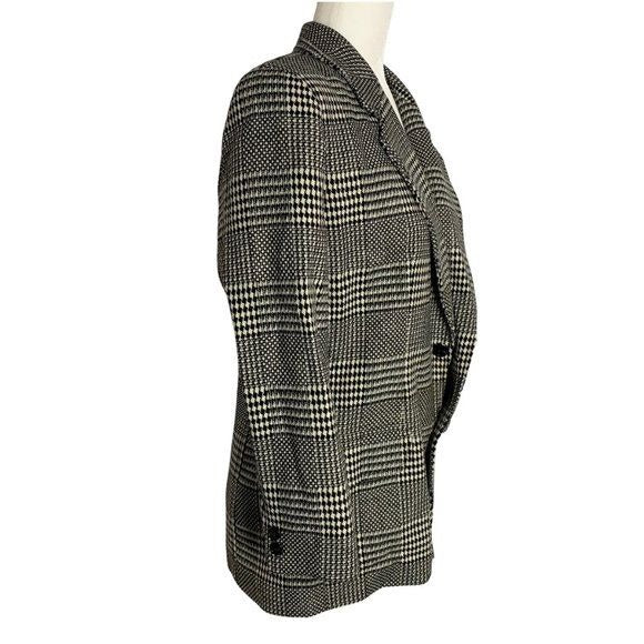 90s Liz Wear Wool Blend Blazer 6P Black White Check 2 Button Pockets Lined