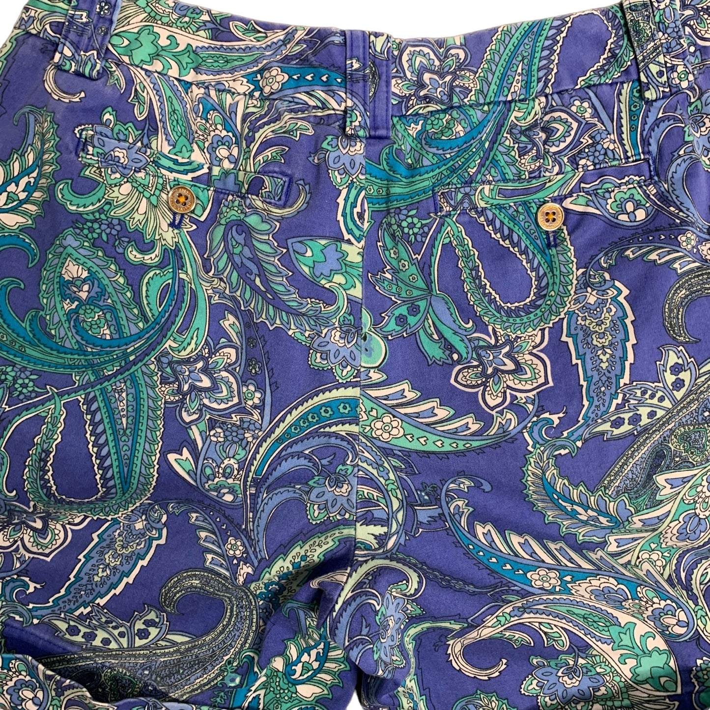 Lauren Ralph Lauren Mid Rise Shorts 8P Blue Paisley Button Zip Cuffed Pockets