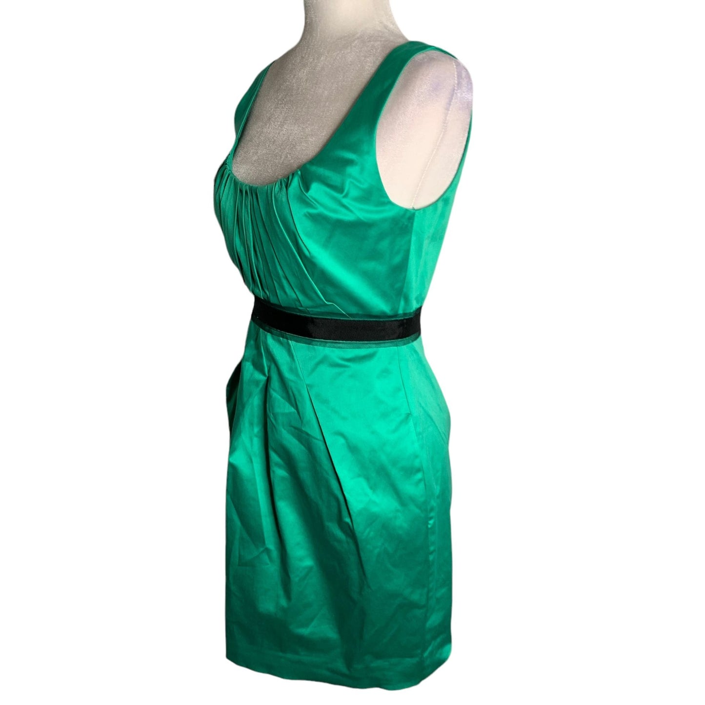 Vintage Y2K BCBG Pleated Sheath Dress 2 Emerald Green Sleeveless Lined Zip