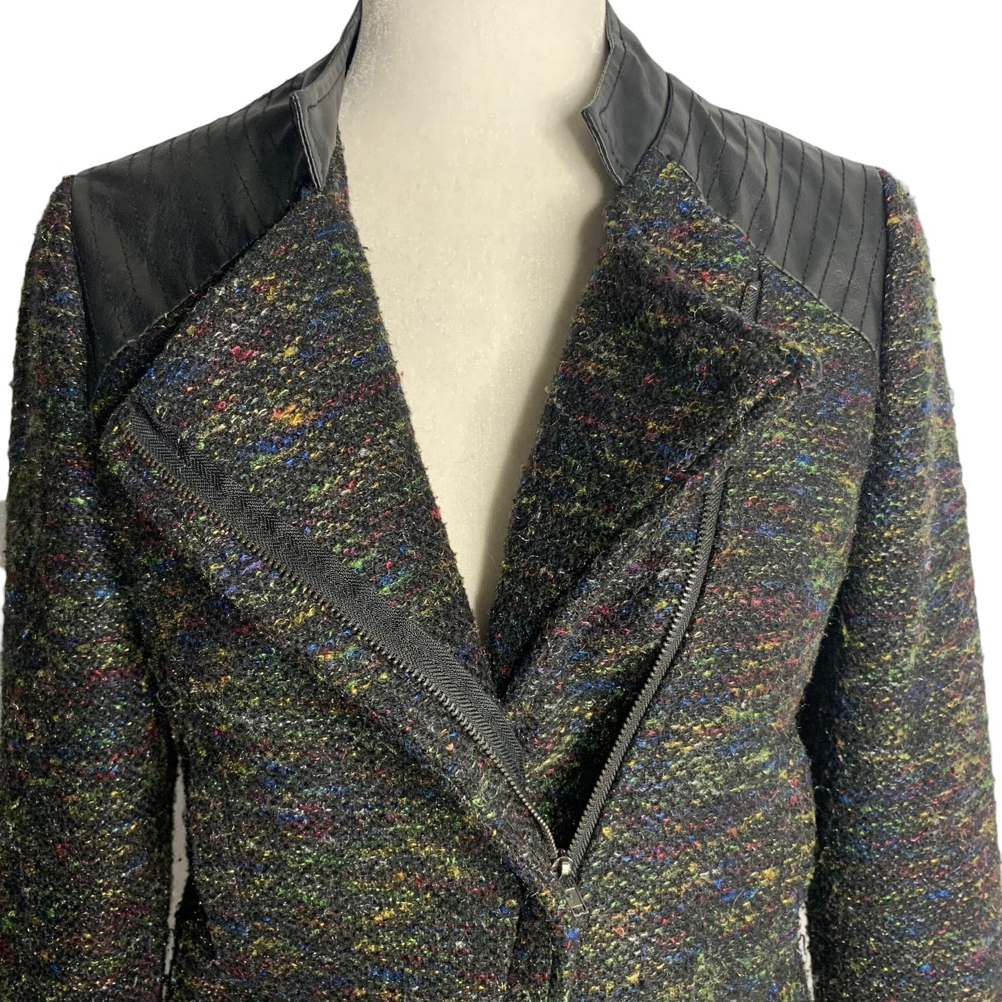 Willow & Clay Boucle Moto Jacket S Black Faux Leather Pockets Asymmetrical Zip