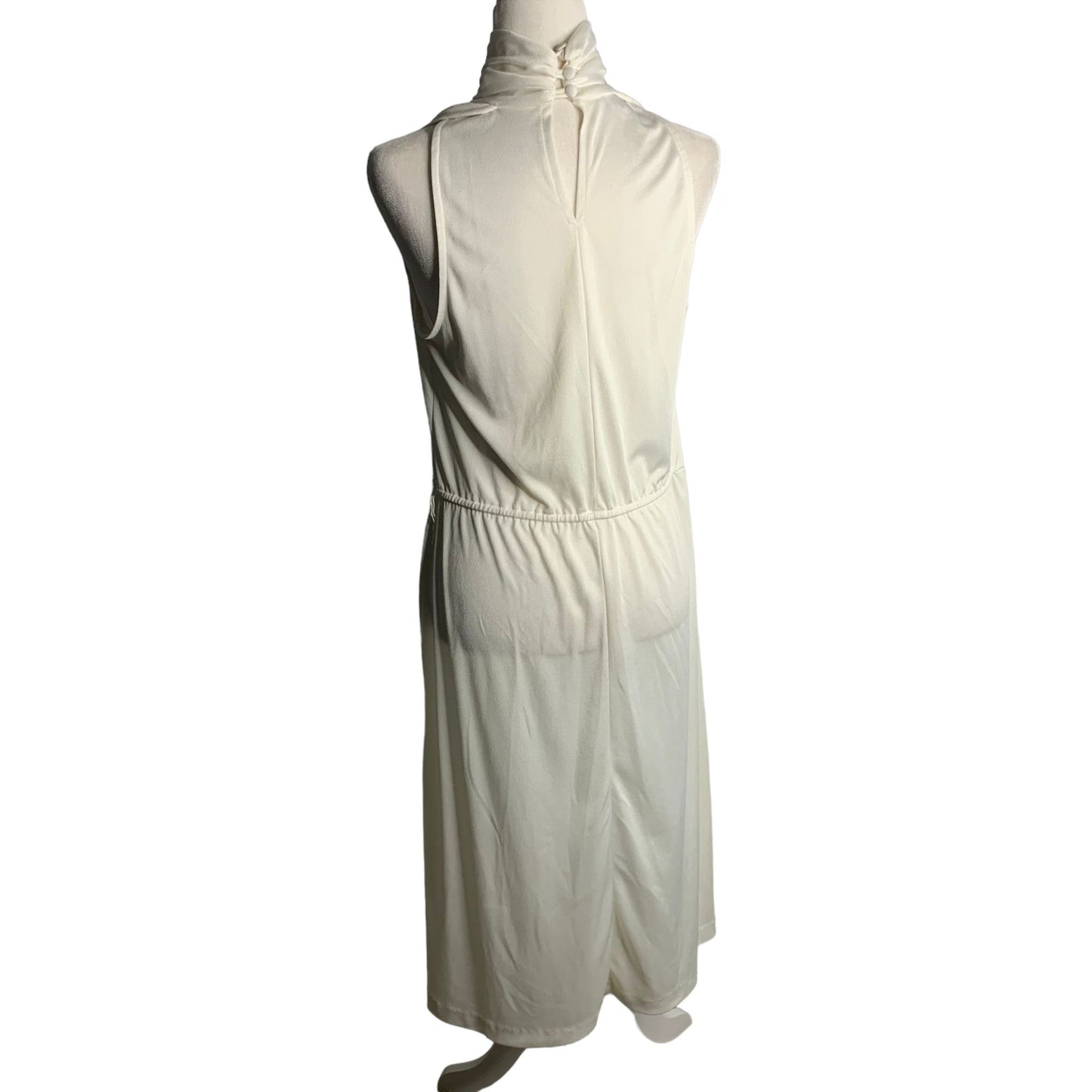 Vintage 70s Pellini After 5 Midi Dress M White Sleeveless High Neck Elastic