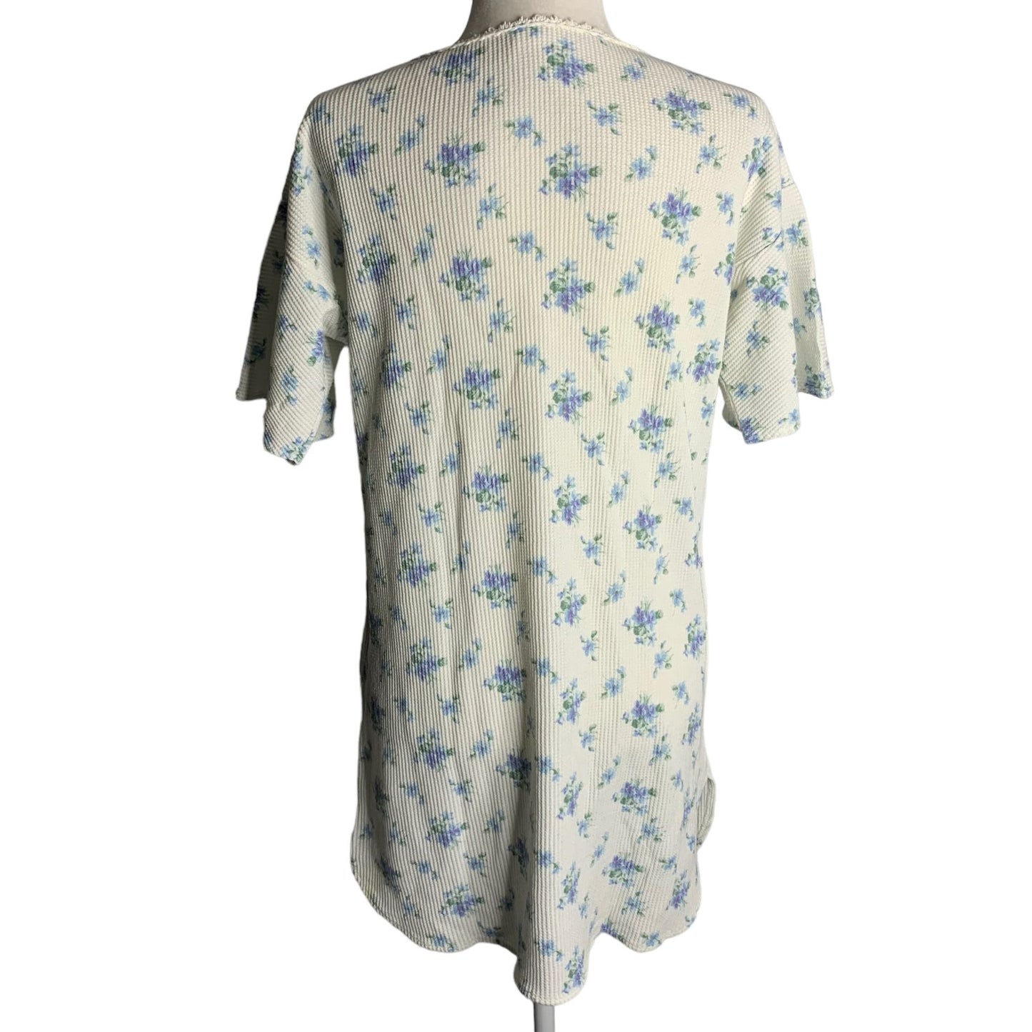 Circa 2000 Waffle Knit Nightgown Sleep Shirt M White Floral Short Sleeve Cotton