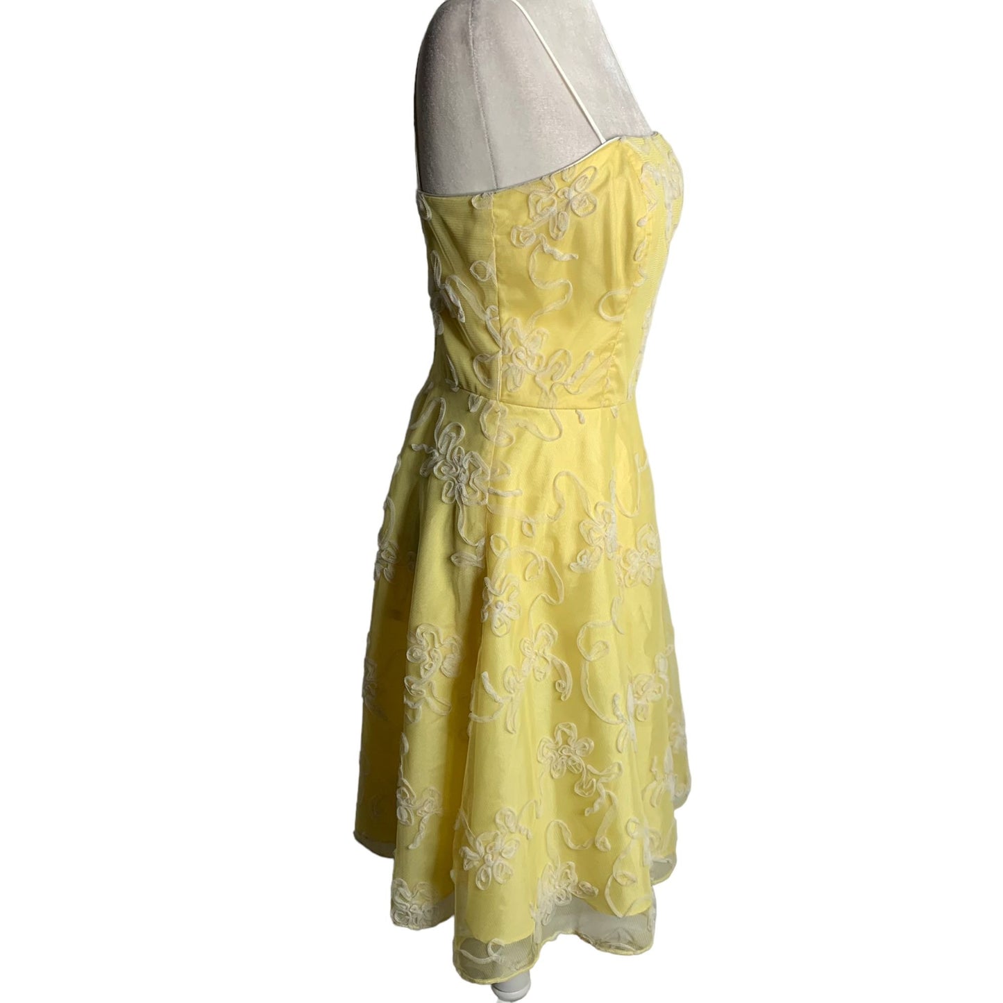 Vintage 90s Tulle Party Prom Dress S Yellow Sleeveless Lined Petticoat Pinup