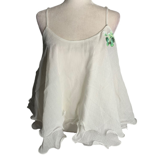 Sheer Flowy Butterfly Tank Top M White Adjustable Straps Romantic Layers NEW