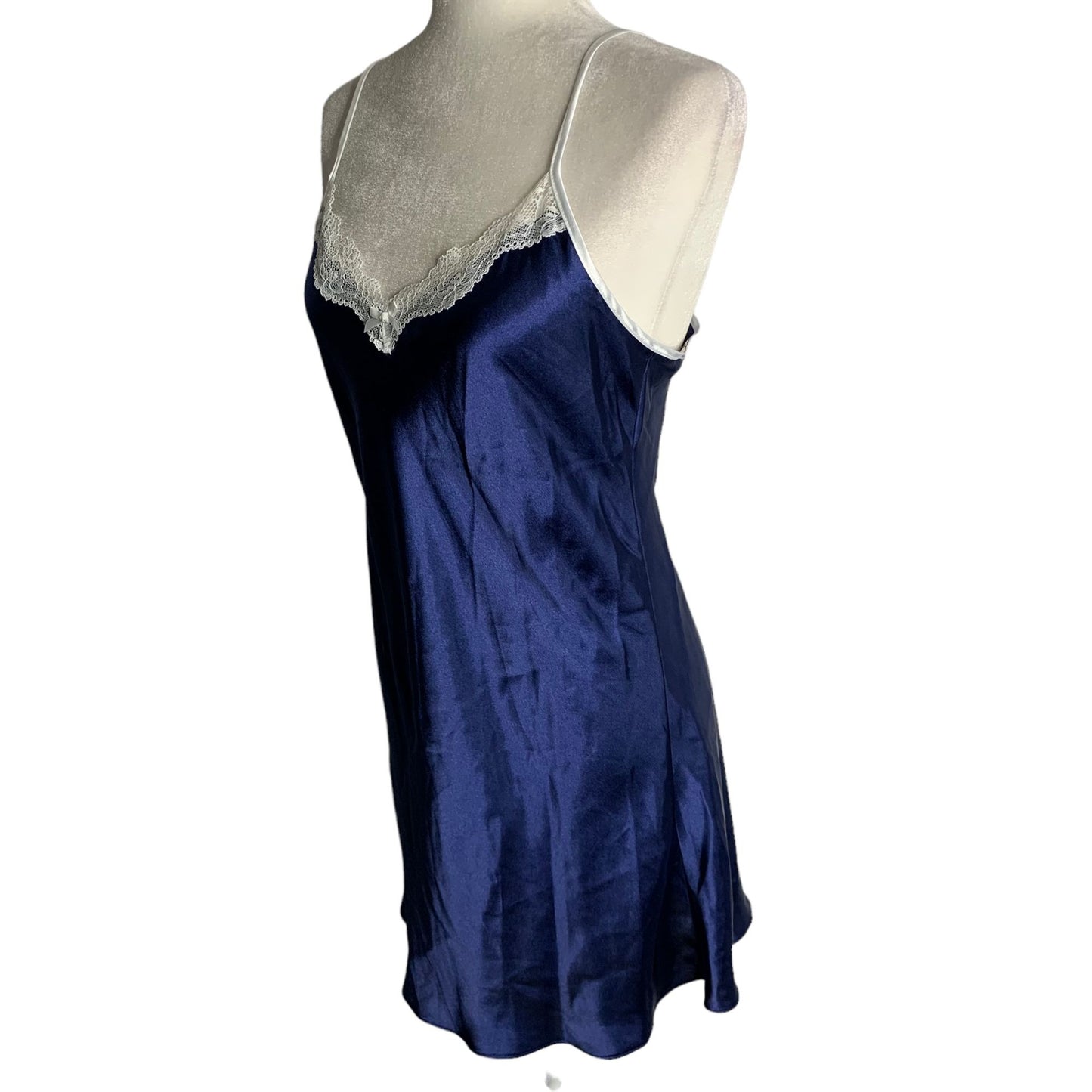 Linea Donatella Chemise Nightgown Lingerie S Blue Satin Adjustable Straps Lace