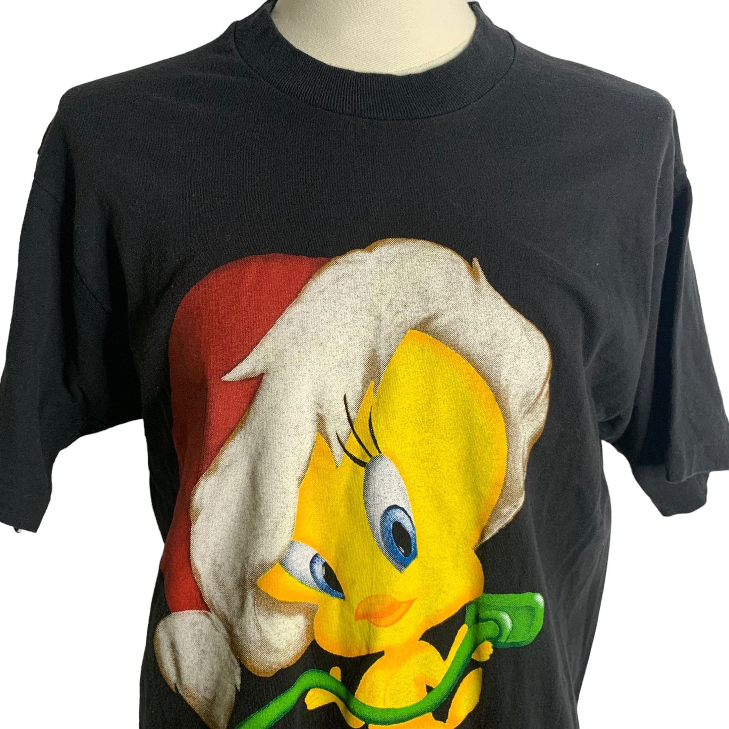 Vintage 90s Looney Tunes Holiday Crewneck TShirt M Black Single Stitch Christmas