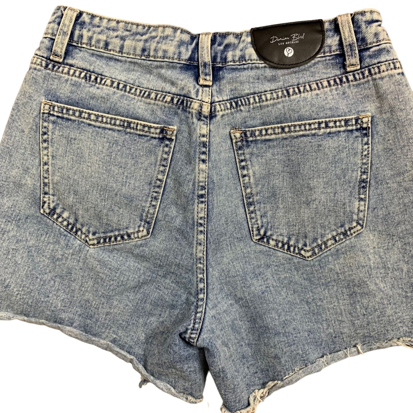 Denim Blvd Mid Rise Destroyed Shorts S Med Wash Jean 5 Pocket Cut Off Button Zip