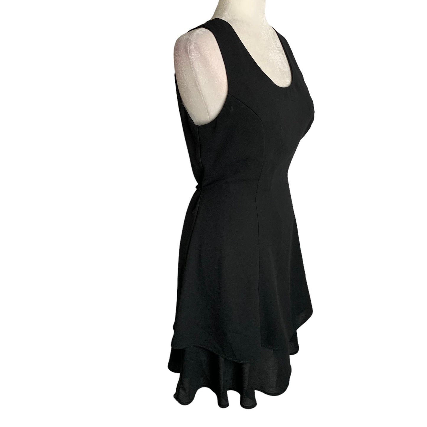 Vintage 90s Sleeveless Layered Look Dress 8 Black Lined Tie Waist Scoop Neck