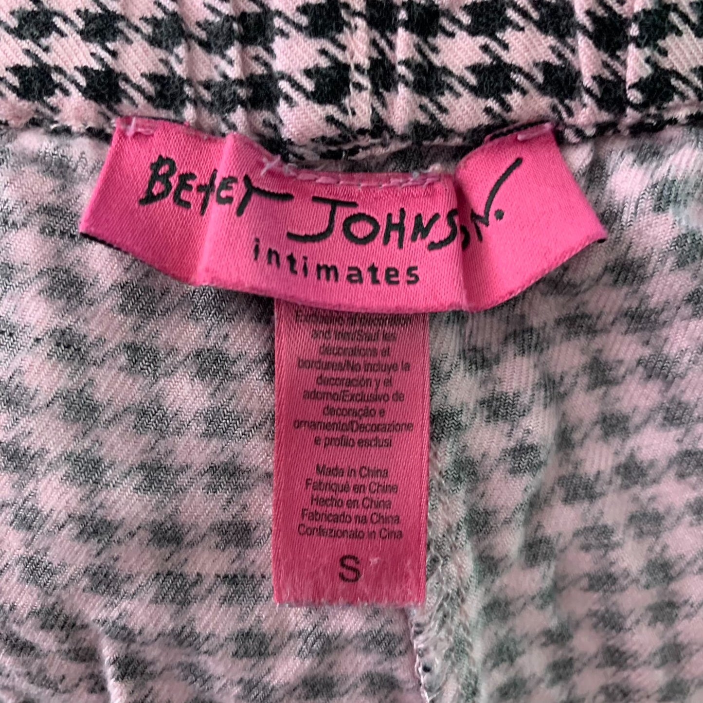 Betsey Johnson Intimates Pajama Pants S Pink Black Check Pockets Elastic Waist