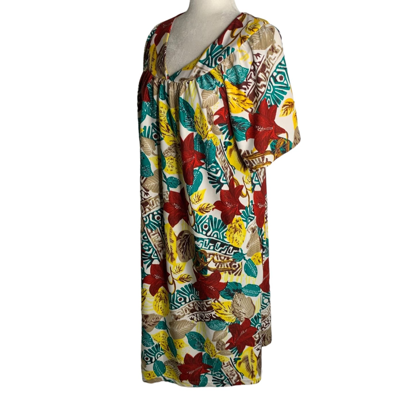 Vintage Anthony Richards MuuMuu House Dress M White Floral Pockets Short Sleeve