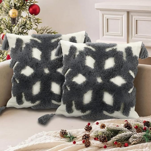 Decorative Pillow Covers Snowflakes Set of 2 18x18 Winter Christmas Holiday NEW