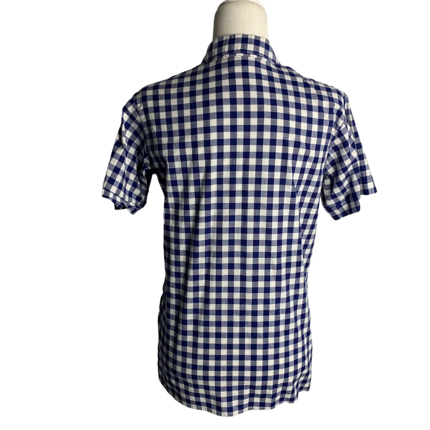 Quacker Factory Embroidered Button Up Shirt XXS Blue Gingham Short Sleeves