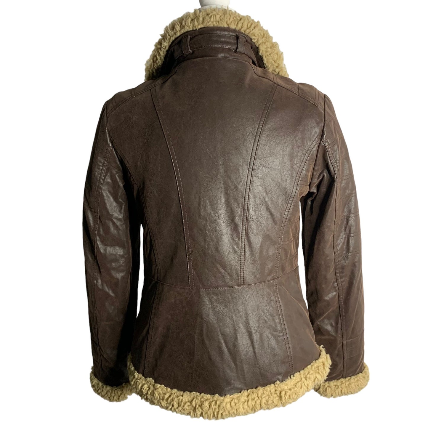 Giacca Faux Suede Sherpa Trim Jacket S Brown Zip Pockets Quilted Lining Bomber