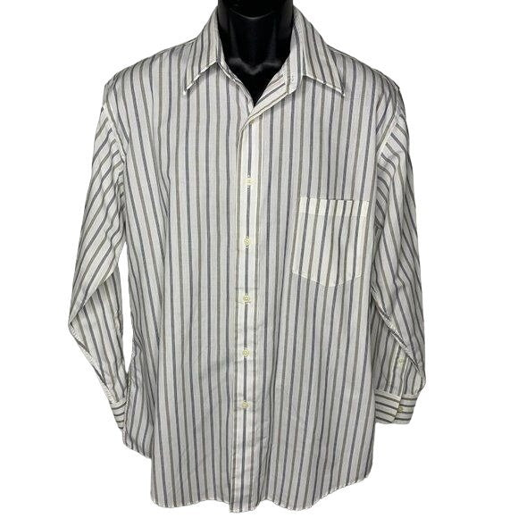 Vintage Kuppenheimer Button Up Dress Shirt XL White Striped Long Sleeve Cotton