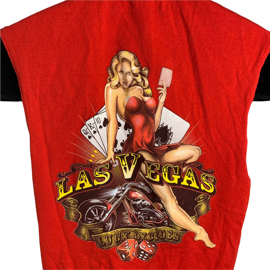 Las Vegas Pin Up Motorcycle Muscle Shirt S Red Crewneck Sleeveless Graphic