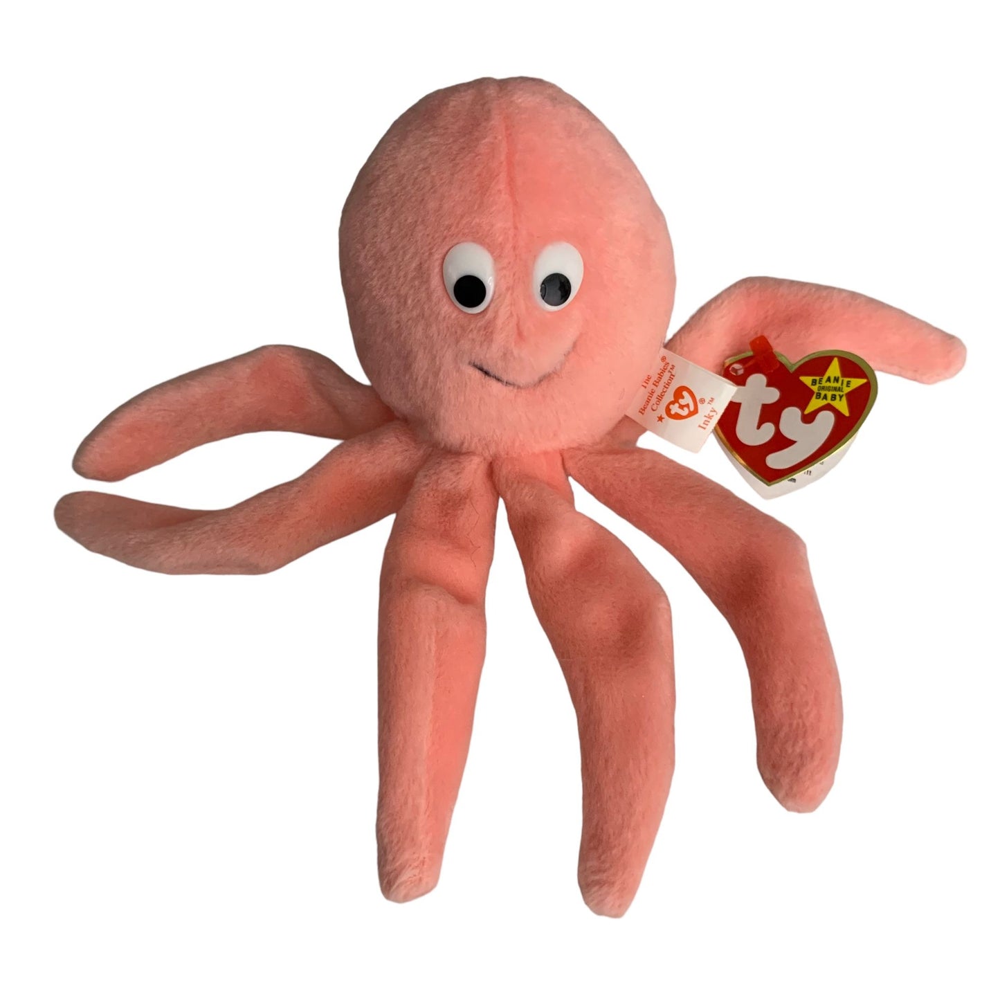 Inky the Octopus Retired TY Beanie Baby 1994 PVC Pellets Excellent Cond Pink