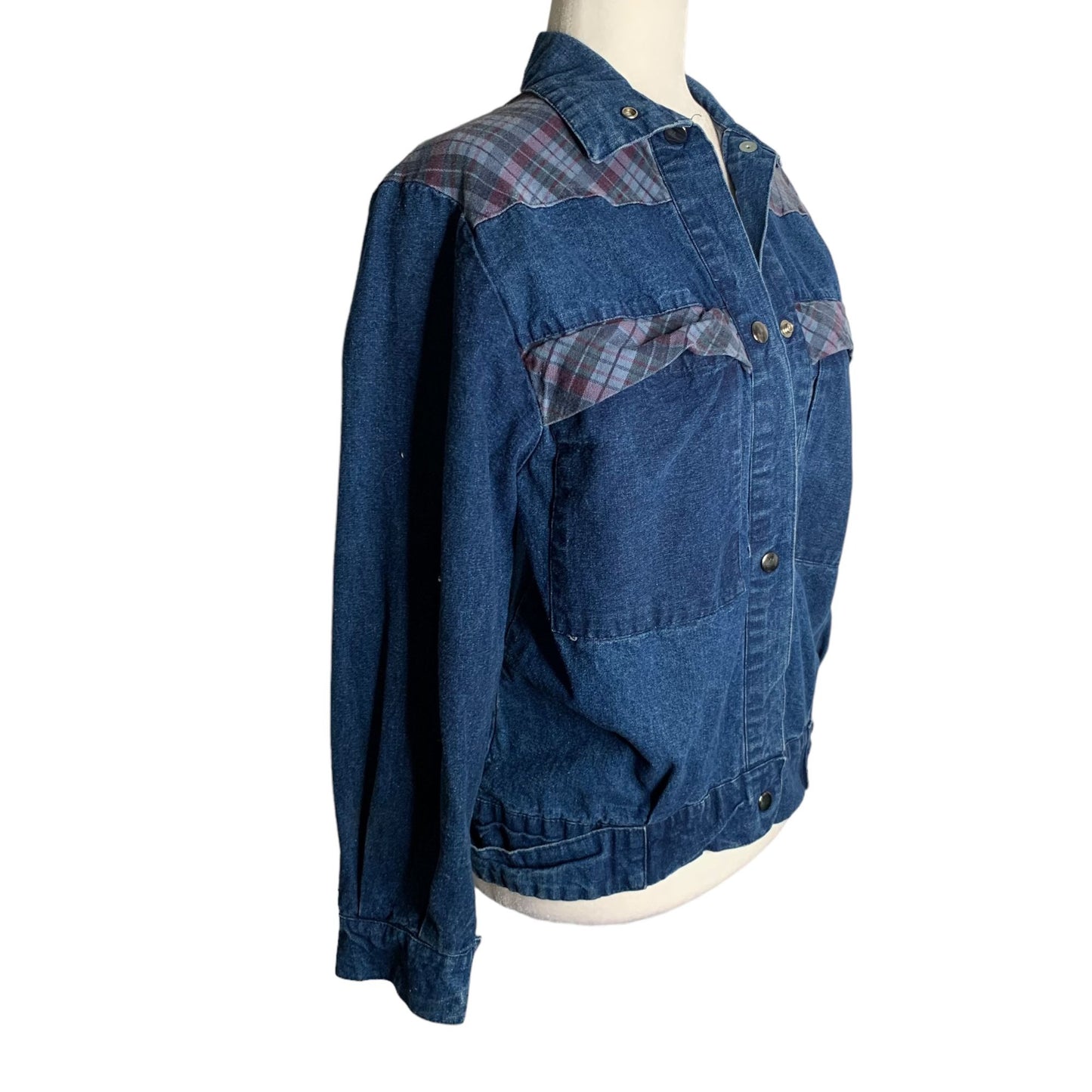 Vintage 90s Pacific Express Denim Jacket M Blue Snap Front Pockets Long Sleeve