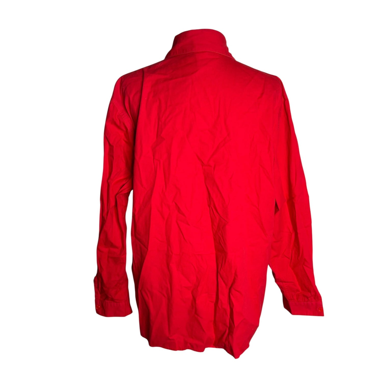 Harbour Vue Embroidered Button-Up Shirt Size 14 Red 100% Cotton Long Sleeve