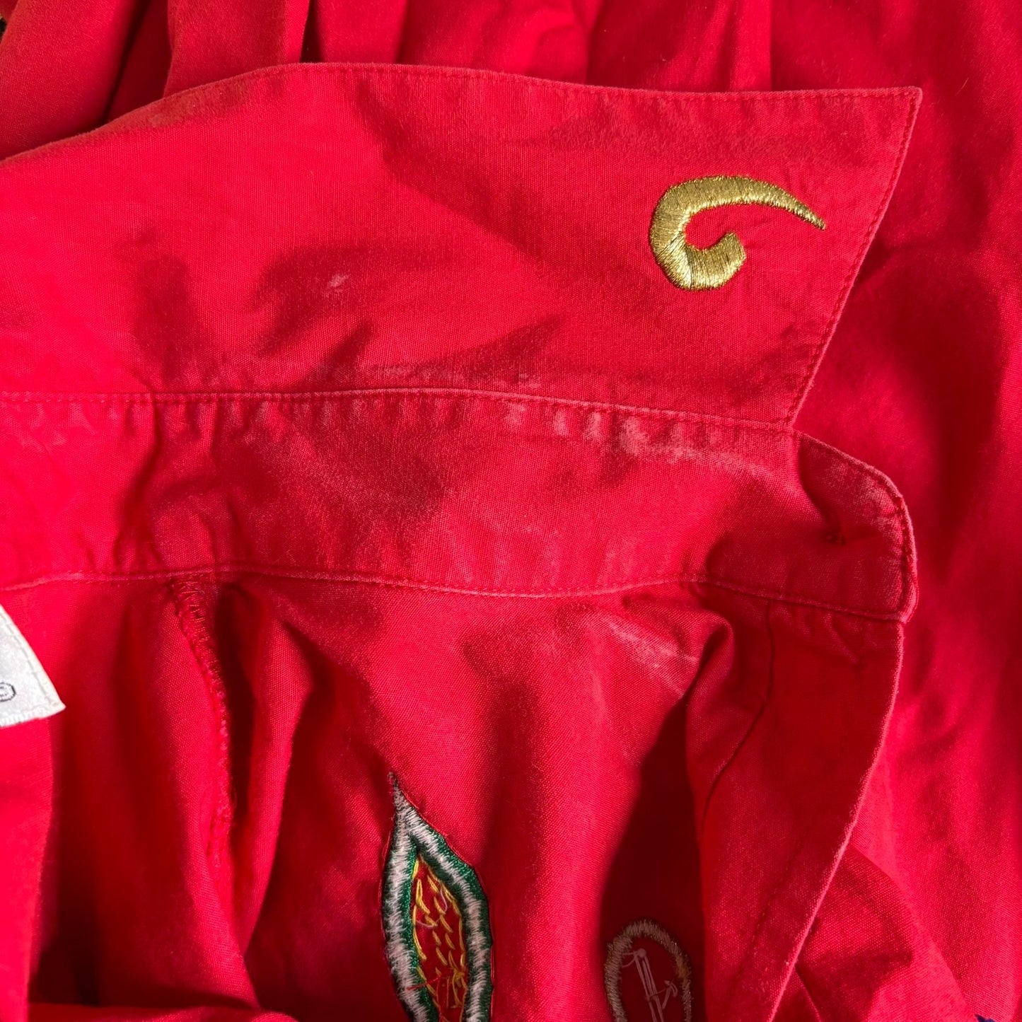 Harbour Vue Embroidered Button-Up Shirt Size 14 Red 100% Cotton Long Sleeve